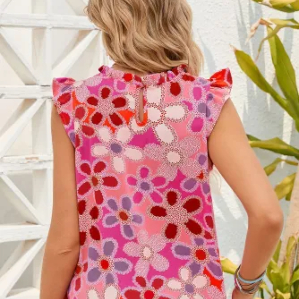 Pink Graphic Sleeveless Blouse Relaxed Fit VARIOUS Size MED left - Picture 3 of 7